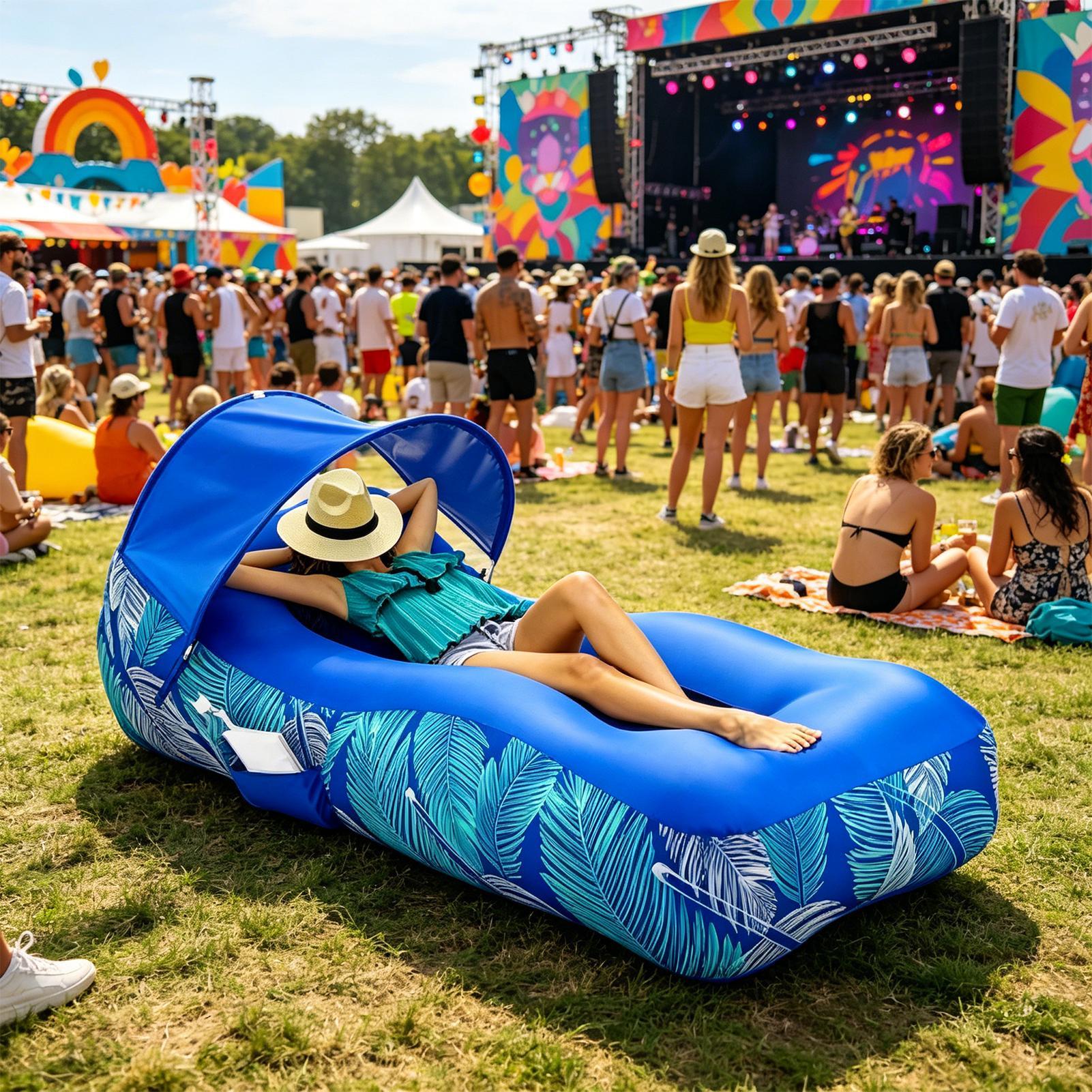 Outdoor Camping Canopy - Chaise longue gonflable avec parasol, canapé