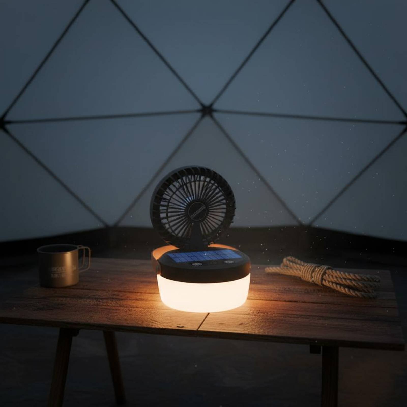 Outdoor Camping Fan - Ventilateur solaire de camping, lanterne pliable,
