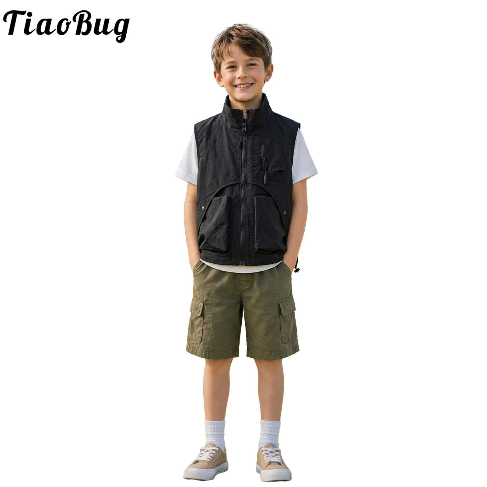 Outdoor Camping Kids Activities - Gilet cargo zippé pour garçons, col