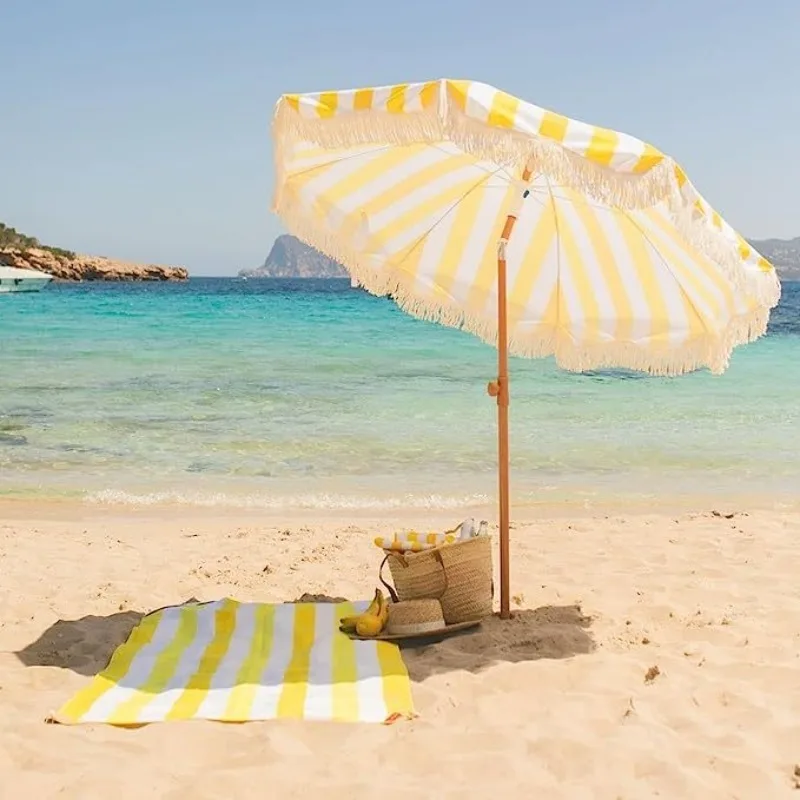 Parasol rayé jaune de 2 mètres - Outdoor Camping Events 2026 avis et prix